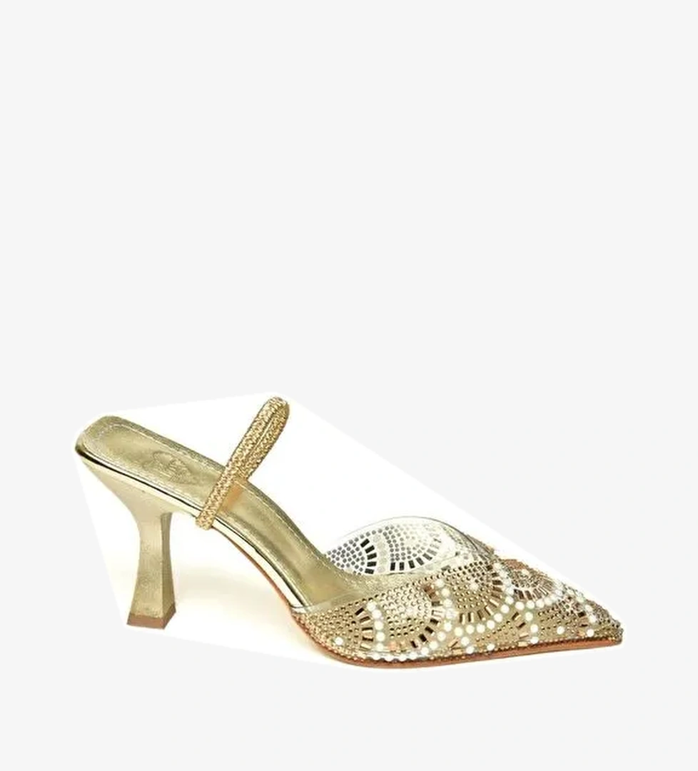 U6142965 Altın Kadın Topuklu Ayakkabı - Görsel 1
