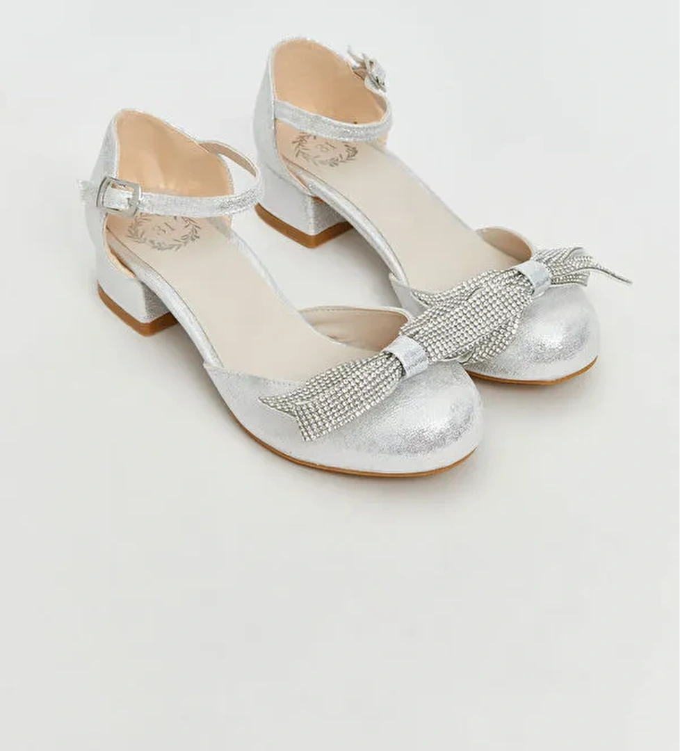 Taşlı Fiyonk Detaylı Kız Çocuk Topuklu Ayakkabı - Görsel 1