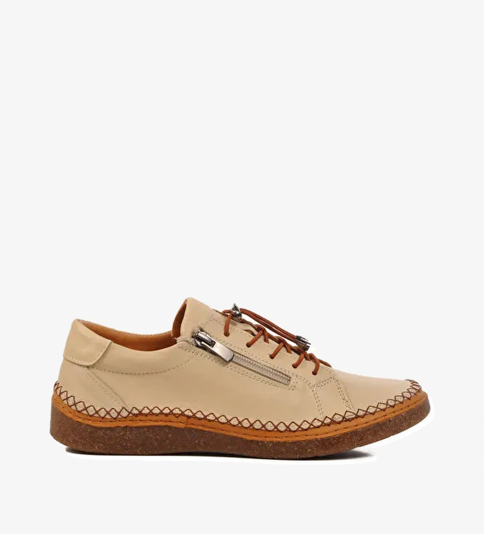 Bej Hakiki Deri Anatomik Kadın Casual Ayakkabı AY8207 Z