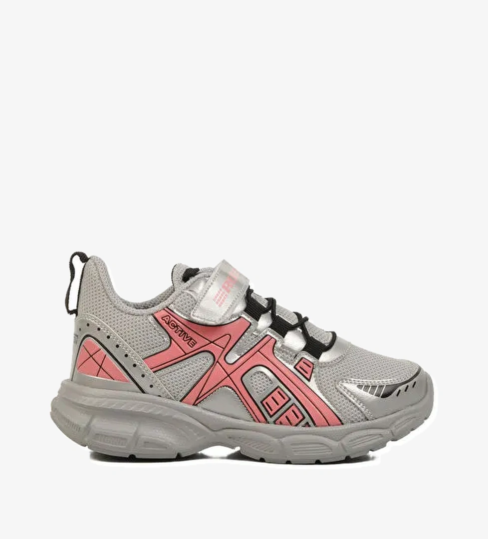 Gümüş Pembe Cırtlı Fileli Hafif Kız Çocuk Spor Ayakkabı Ruffon F