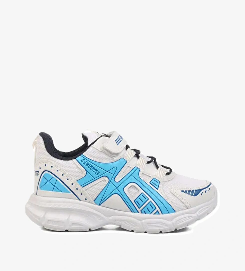 Beyaz Lacivert Cırtlı Fileli Hafif Unisex Çocuk Spor Ayakkabı Ruffon F