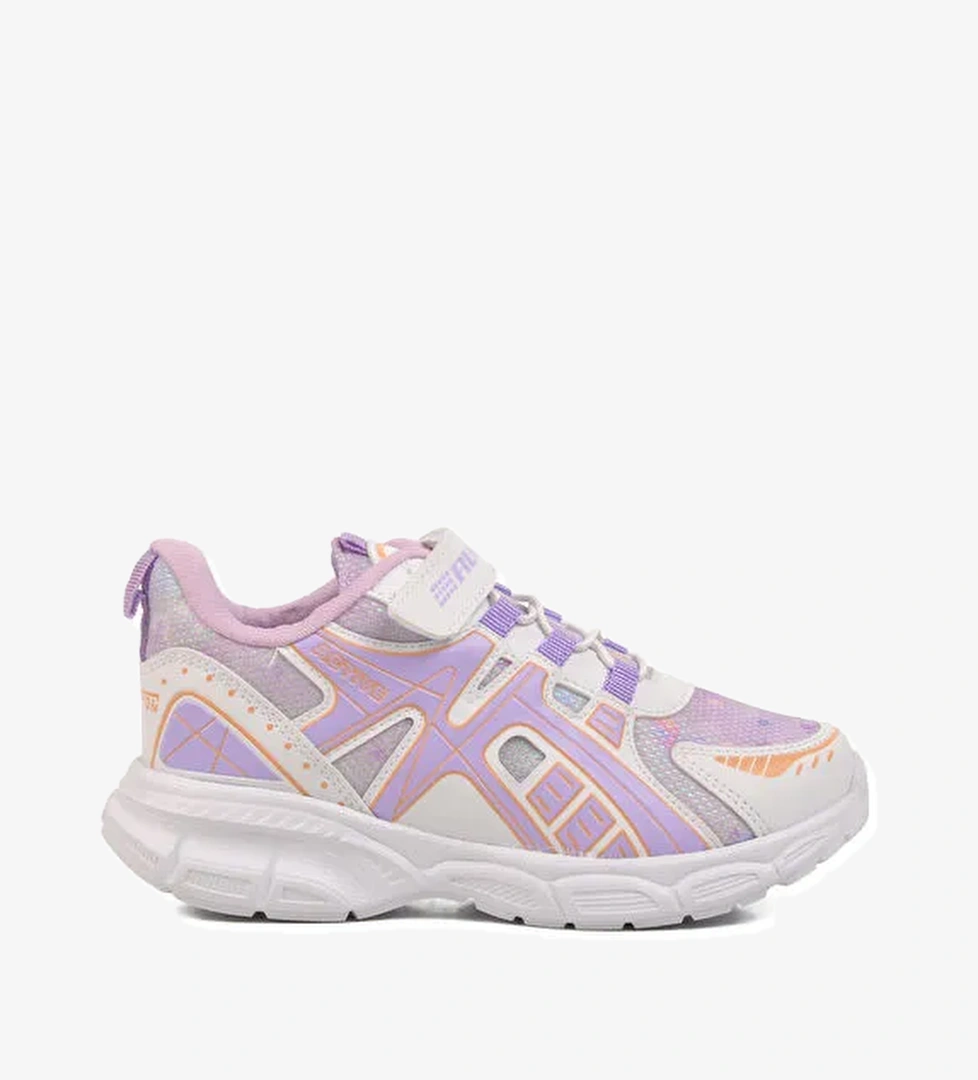 Beyaz Lila Cırtlı Fileli Hafif Kız Çocuk Spor Ayakkabı Ruffon F