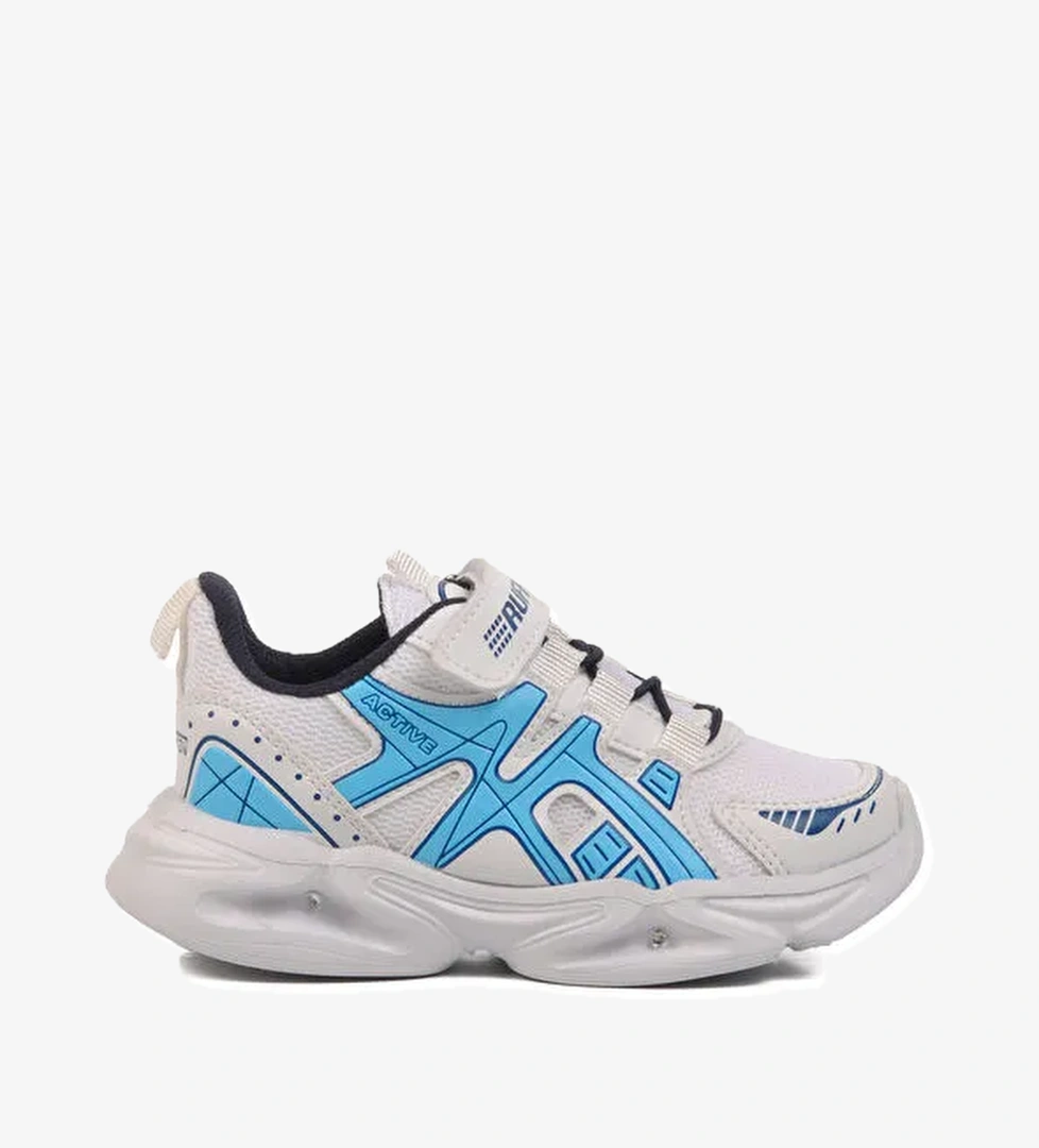 Beyaz Lacivert Cırtlı Fileli Hafif Unisex Çocuk Spor Ayakkabı 2351 P
