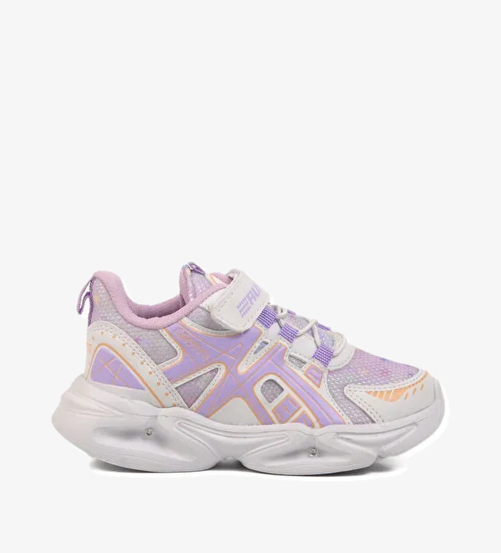 Beyaz Lila Cırtlı Fileli Hafif Unisex Çocuk Spor Ayakkabı 2351 P