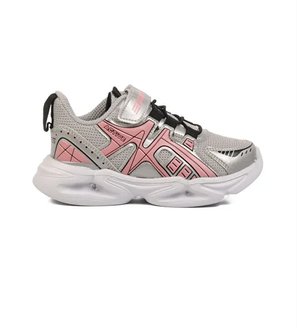 Gümüş Pembe Cırtlı Fileli Hafif Kız Çocuk Spor Ayakkabı 2351 P