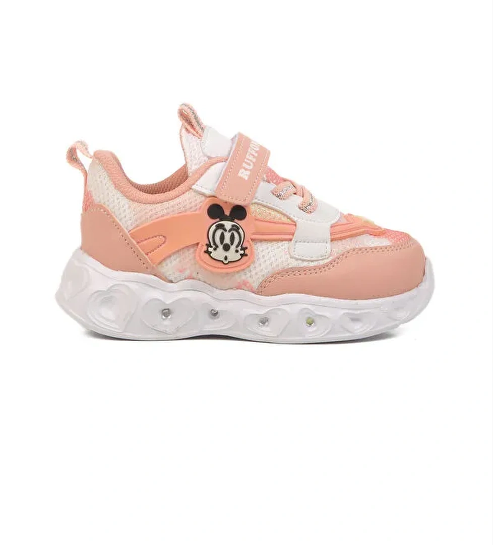 Pudra Simli Cırtlı Işıklı Hafif Kız Çocuk Spor Ayakkabı Ruffon B - Görsel 1