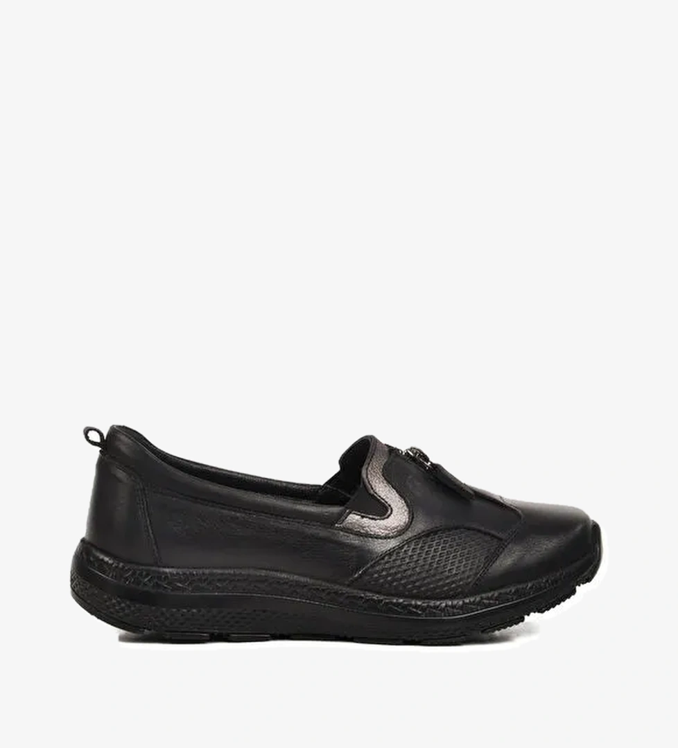 Siyah Hakiki Deri Kadın Casual Ayakkabı 0024 Z - Görsel 1