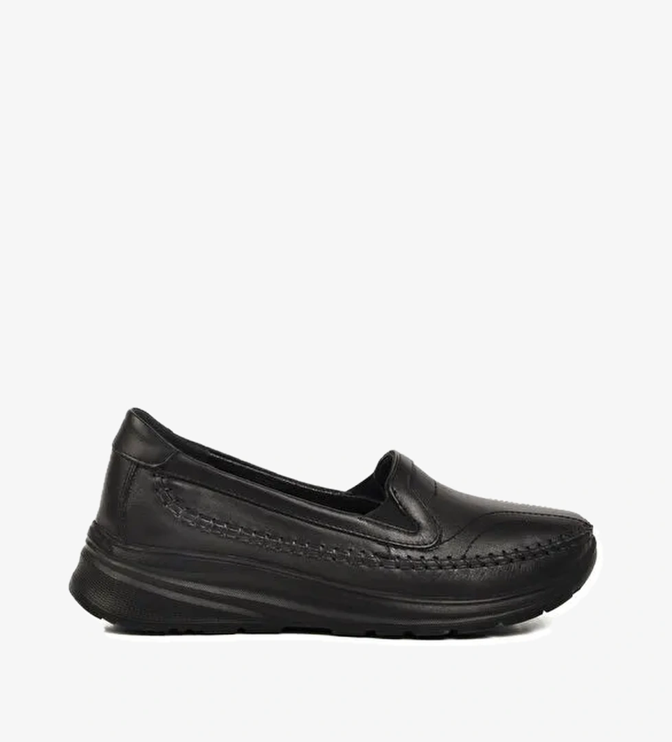 Siyah Hakiki Deri Kadın Casual Ayakkabı 0023 Z