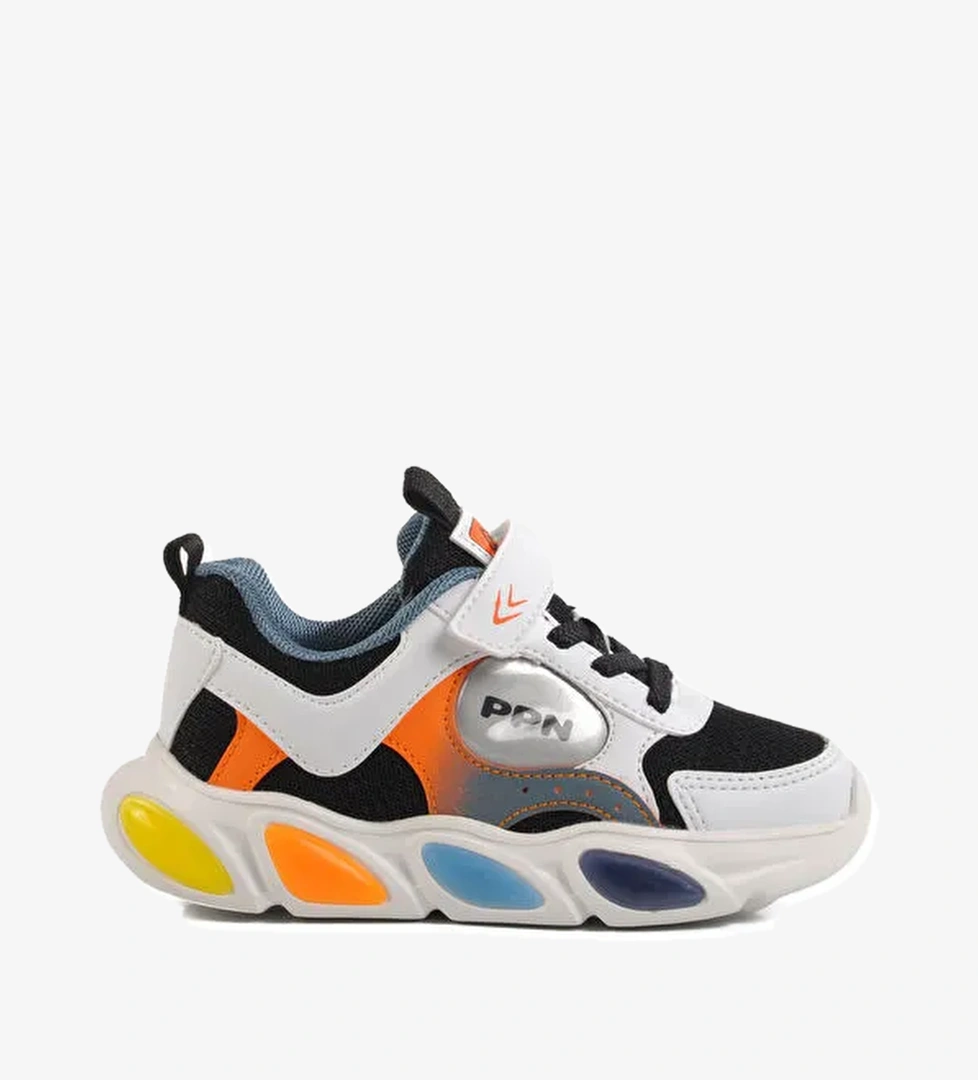 Beyaz Turuncu Cırtlı Işıklı Hafif Unisex Çocuk Spor Ayakkabı 1901 P