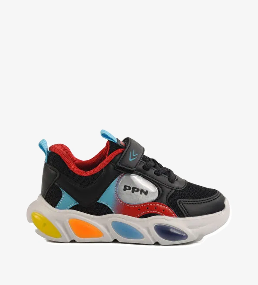 Siyah Cırtlı Işıklı Hafif Unisex Çocuk Spor Ayakkabı 1901 P - Görsel 1