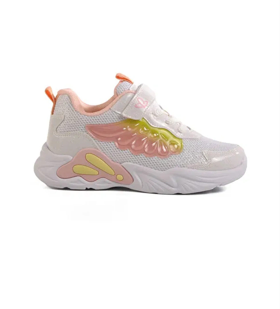 Beyaz Cırtlı Fileli Hafif Kız Çocuk Spor Ayakkabı 1878 F