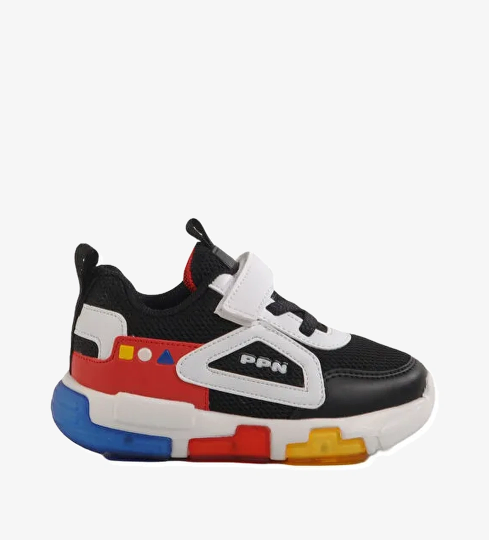 Siyah Cırtlı Işıklı Hafif Unisex Çocuk Spor Ayakkabı 1909 B - Görsel 1