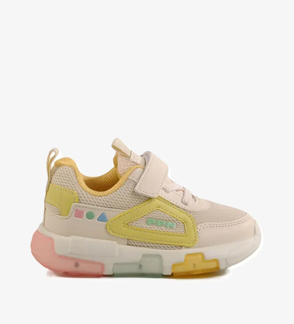 Krem Cırtlı Işıklı Hafif Unisex Çocuk Spor Ayakkabı 1909 B