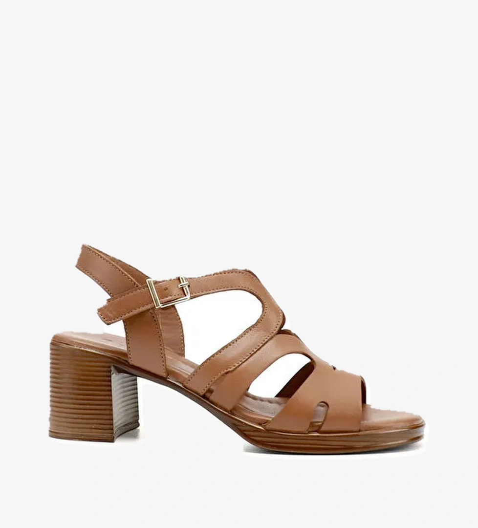 Kadın TABA Kalın Topuklu Hakiki Deri Sandalet - Görsel 1