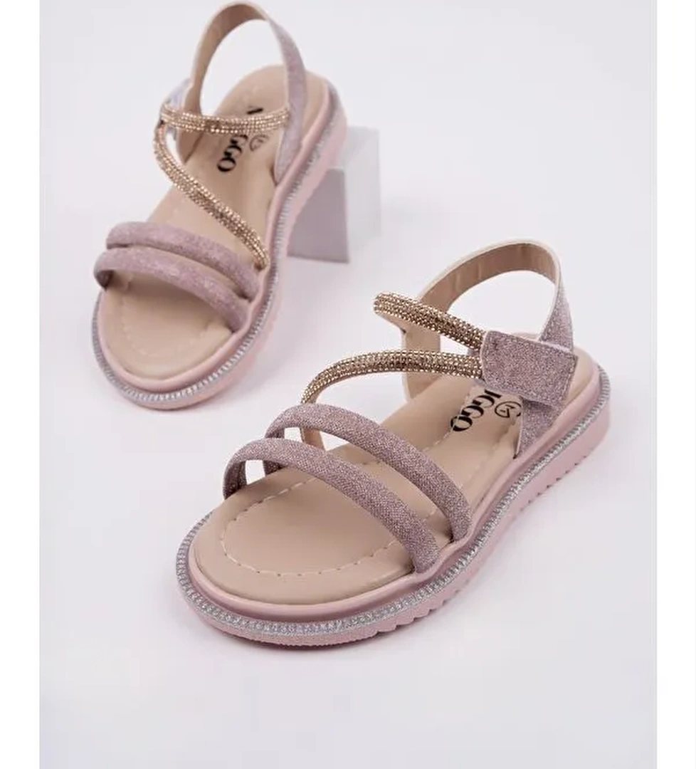 MQUEEN Cırtlı ve Simli Günlük Kız Çocuk Sandalet - Görsel 1