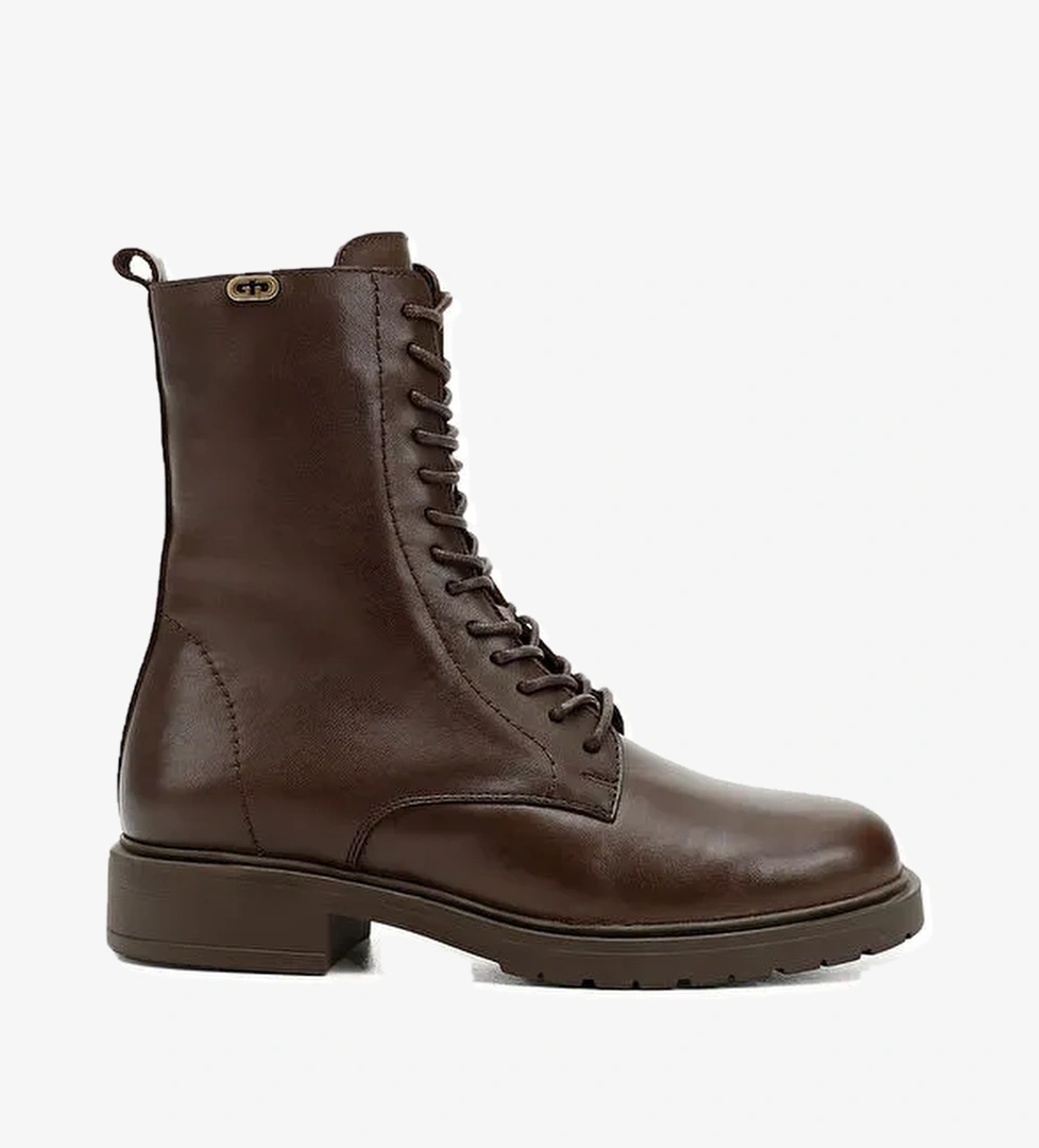 Kadın ORTA KAHVERENGİ Fermuarlı Hakiki Deri Postal Bot - Görsel 1