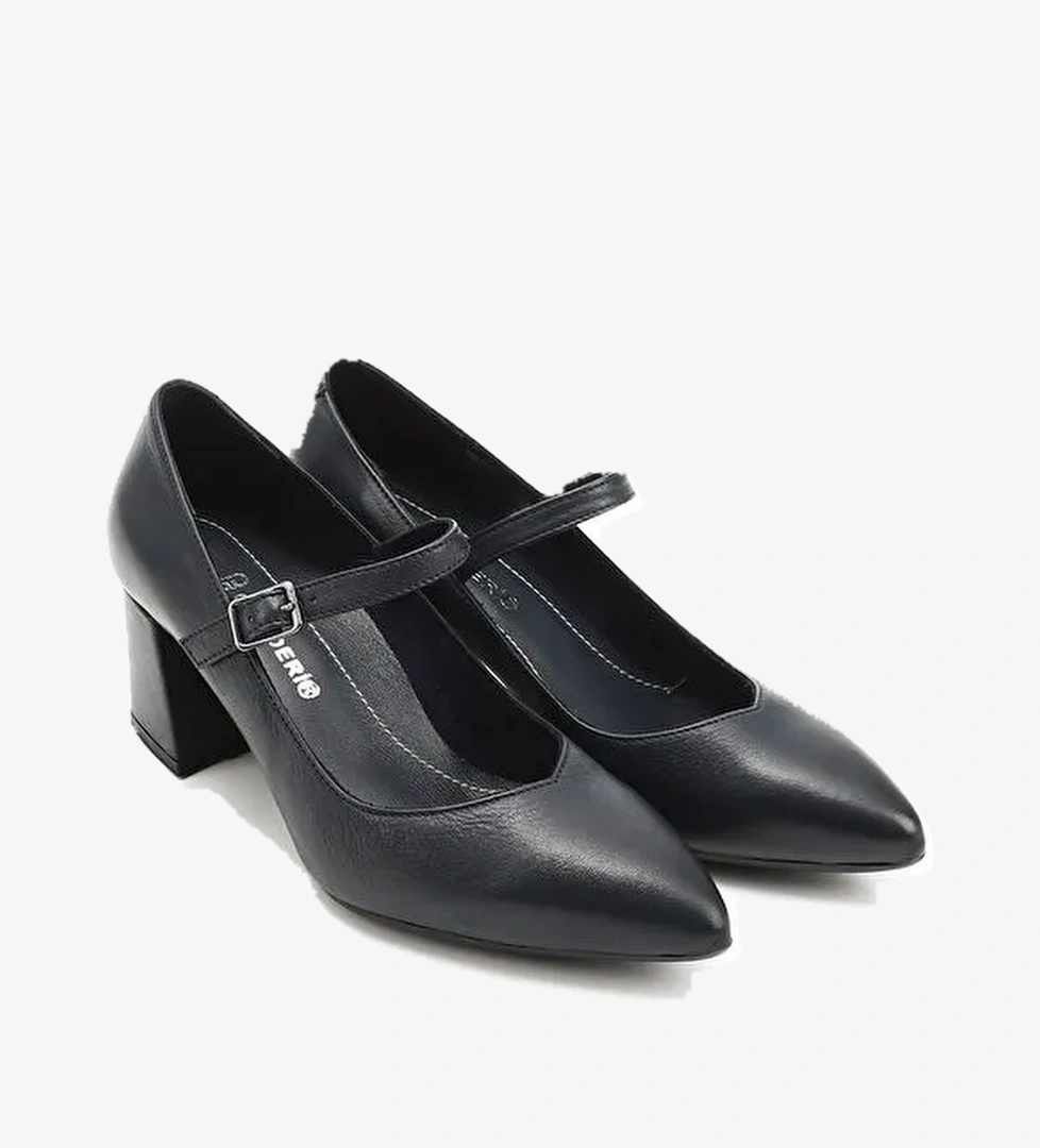 Kadın AÇIK LACİVERT Sivri Burun Topuklu Hakiki Deri Ayakkabı - Görsel 1