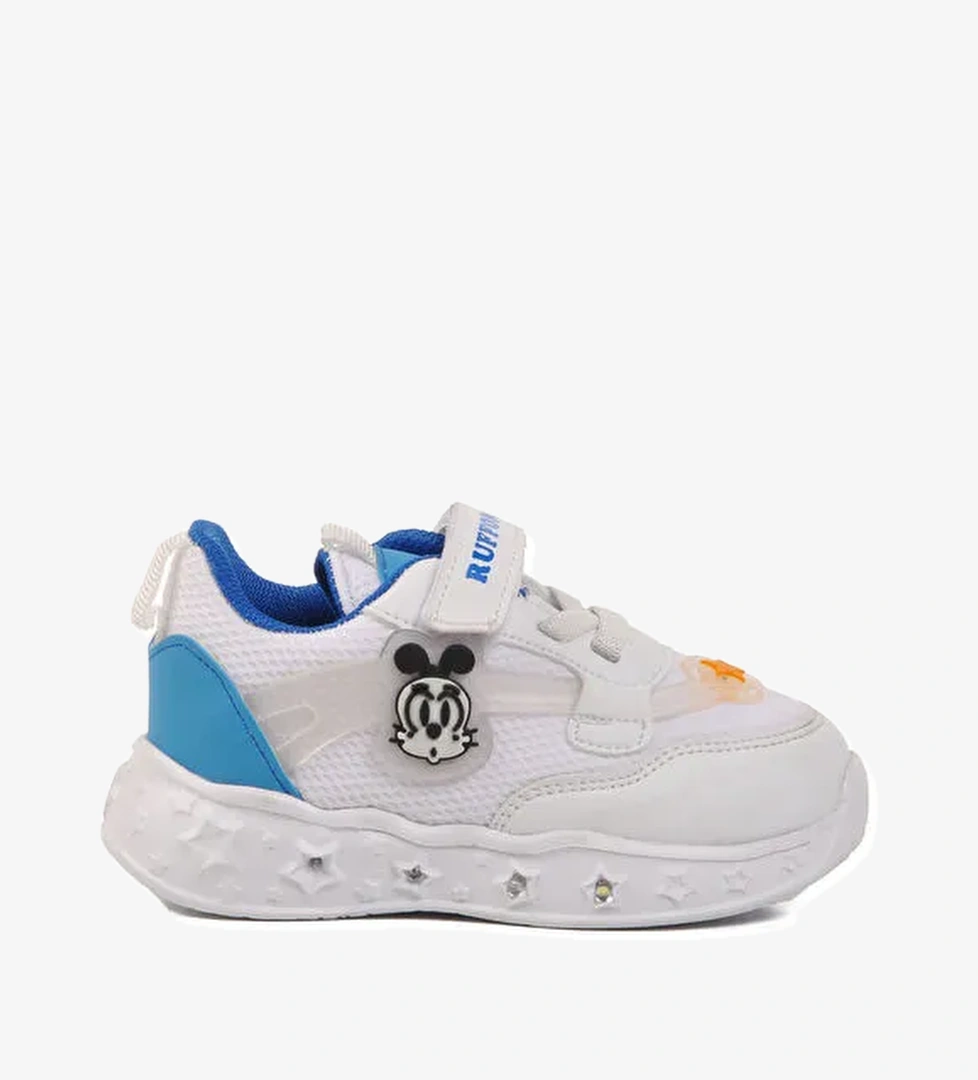 Beyaz Mavi Cırtlı Işıklı Hafif Unisex Çocuk Spor Ayakkabı Ruffon B - Görsel 1