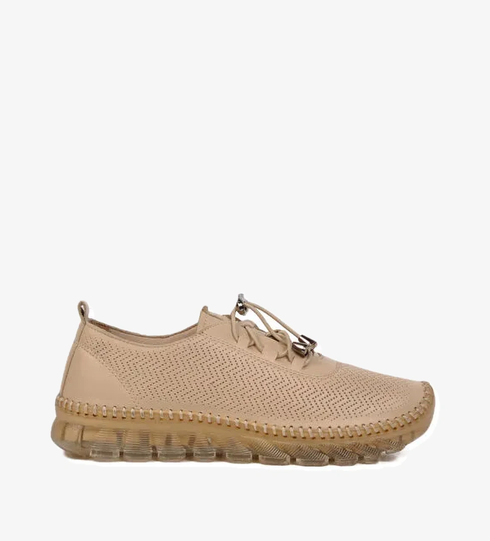 Bej Hakiki Deri Kadın Casual Ayakkabı 0003 Z