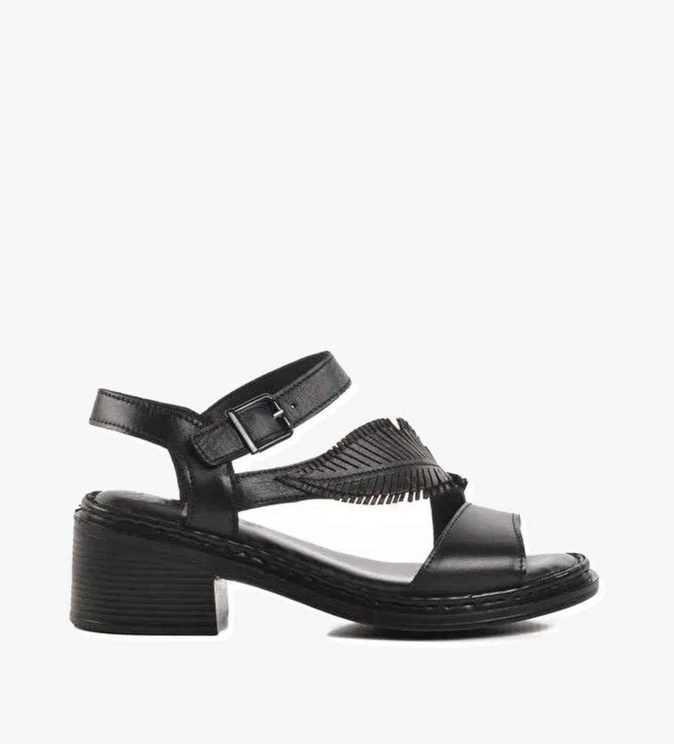 Siyah Hakiki Deri Kadın Topuklu Sandalet 25020310Y Z - Görsel 1