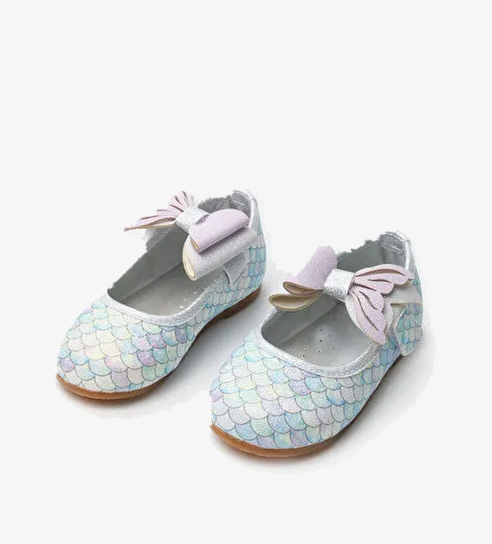 Lila Deniz Kızı Desenli Kız Çocuk Babet Ayakkabı