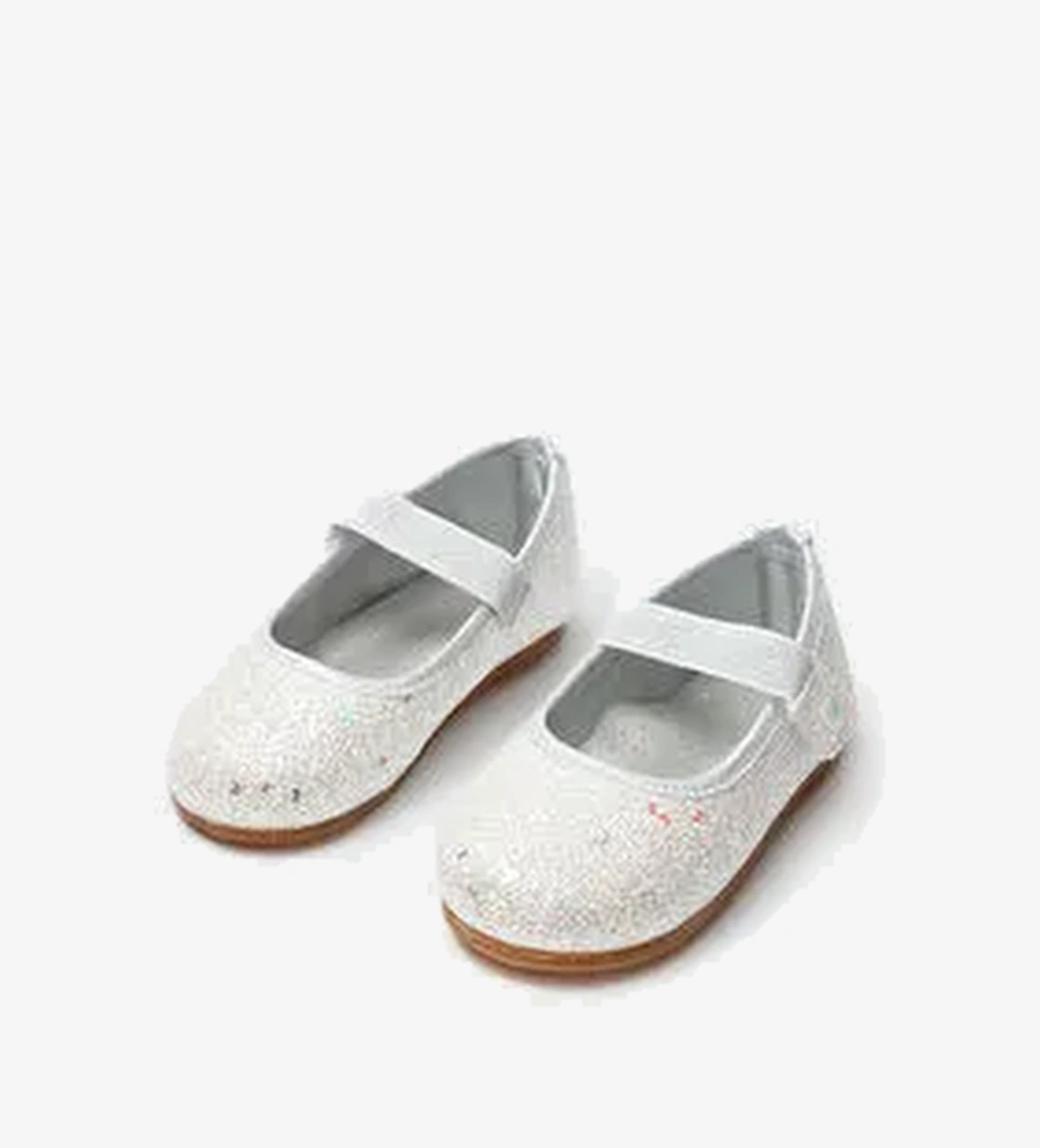 Beyaz Kelebek Simli Kız Çocuk Babet Ayakkabı