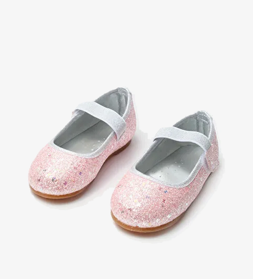 Pembe Kelebek Simli Kız Çocuk Babet Ayakkabı - Görsel 1