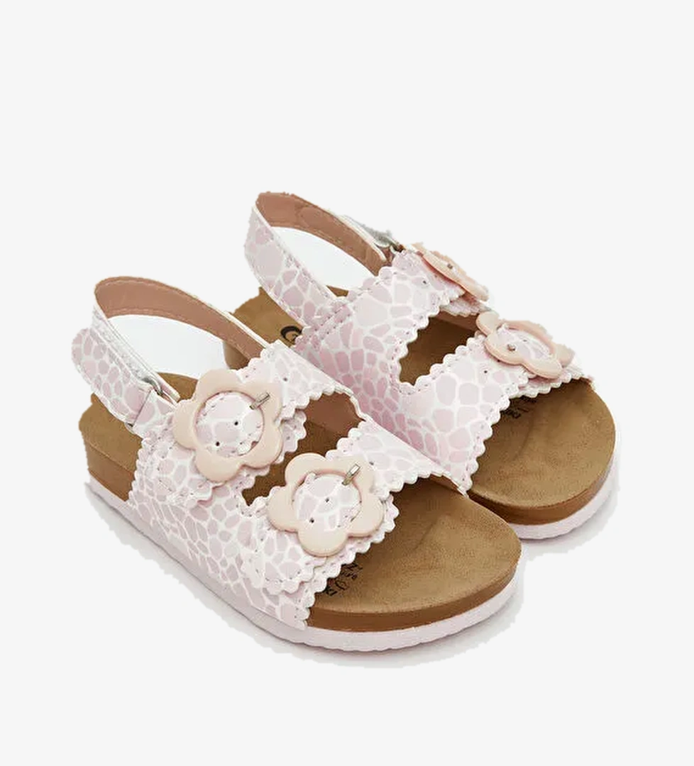 Baskılı Çift Bantlı Kız Bebek Sandalet - Görsel 1