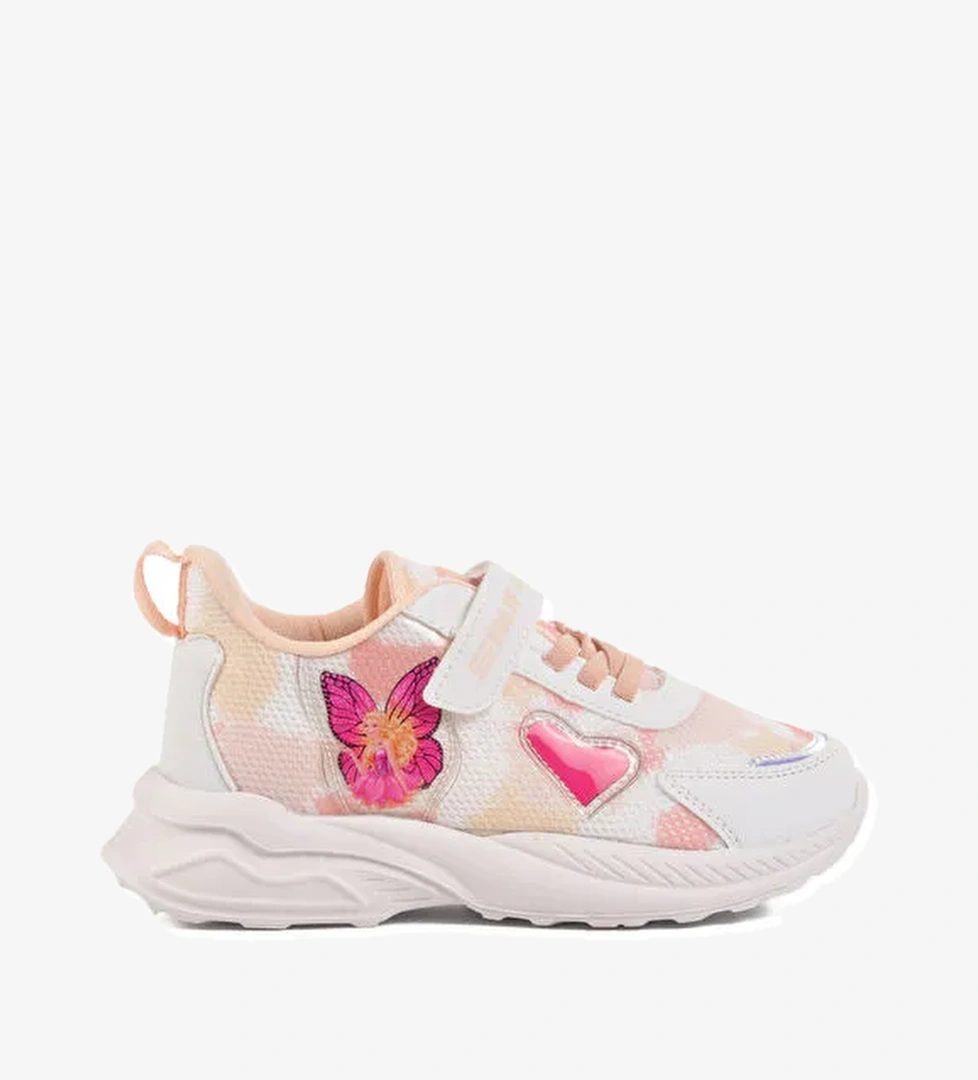 Beyaz Pudra Cırtlı Fileli Kız Çocuk Spor Ayakkabı Ruffon F