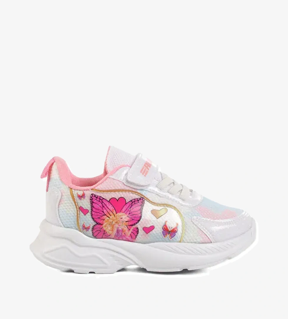 Beyaz Pembe Fileli Cırtlı Kız Çocuk Spor Ayakkabı Ruffon P - Görsel 1