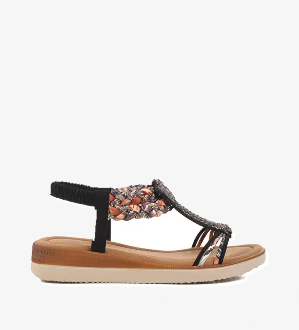 Siyah İşlemeli Hafif İnce Taban Kadın Sandalet 358131 Z - Görsel 1