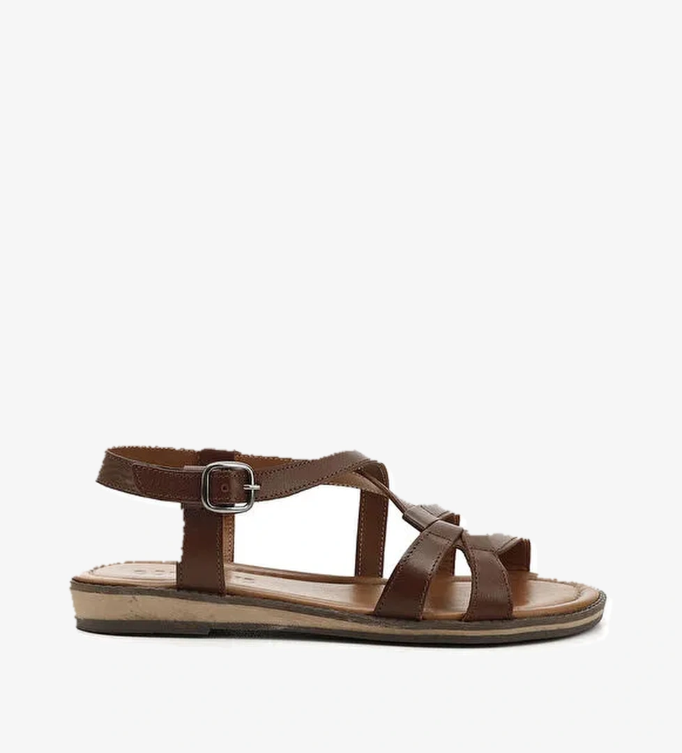 Kadın ÇİKOLATA KAHVE Hakiki Deri Sandalet - Görsel 1