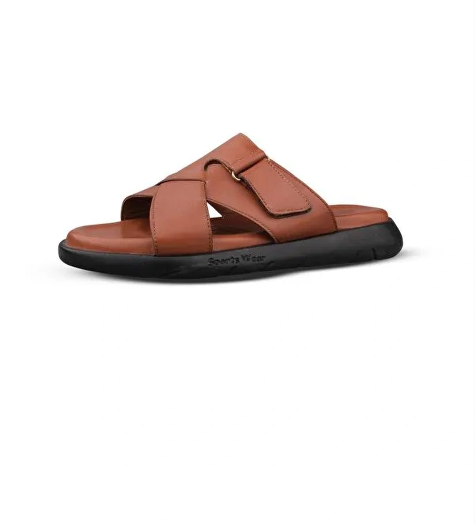 Erkek Günlük Terlik - Taba, Deri