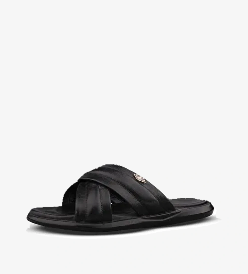 M.p Erkek Günlük Terlik - Siyah, Deri model görseli