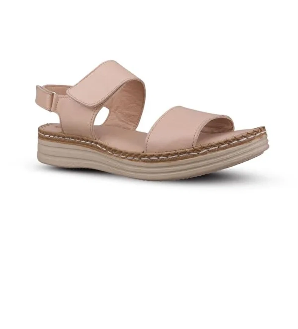 Kadın Günlük Sandalet - Bej, Deri - Görsel 1