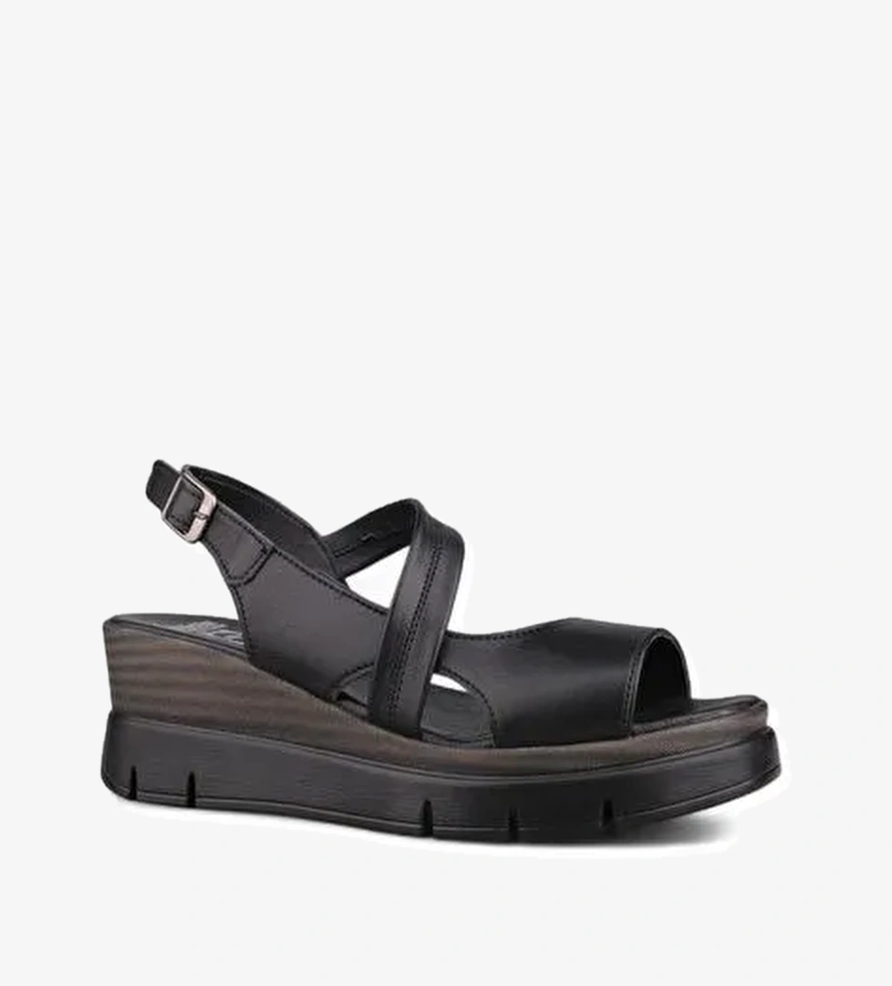 Kadın Günlük Sandalet - Siyah, Deri - Görsel 1