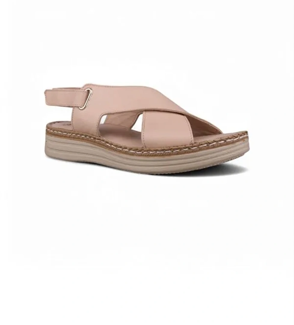 Kadın Günlük Sandalet - Bej, Deri - Görsel 1