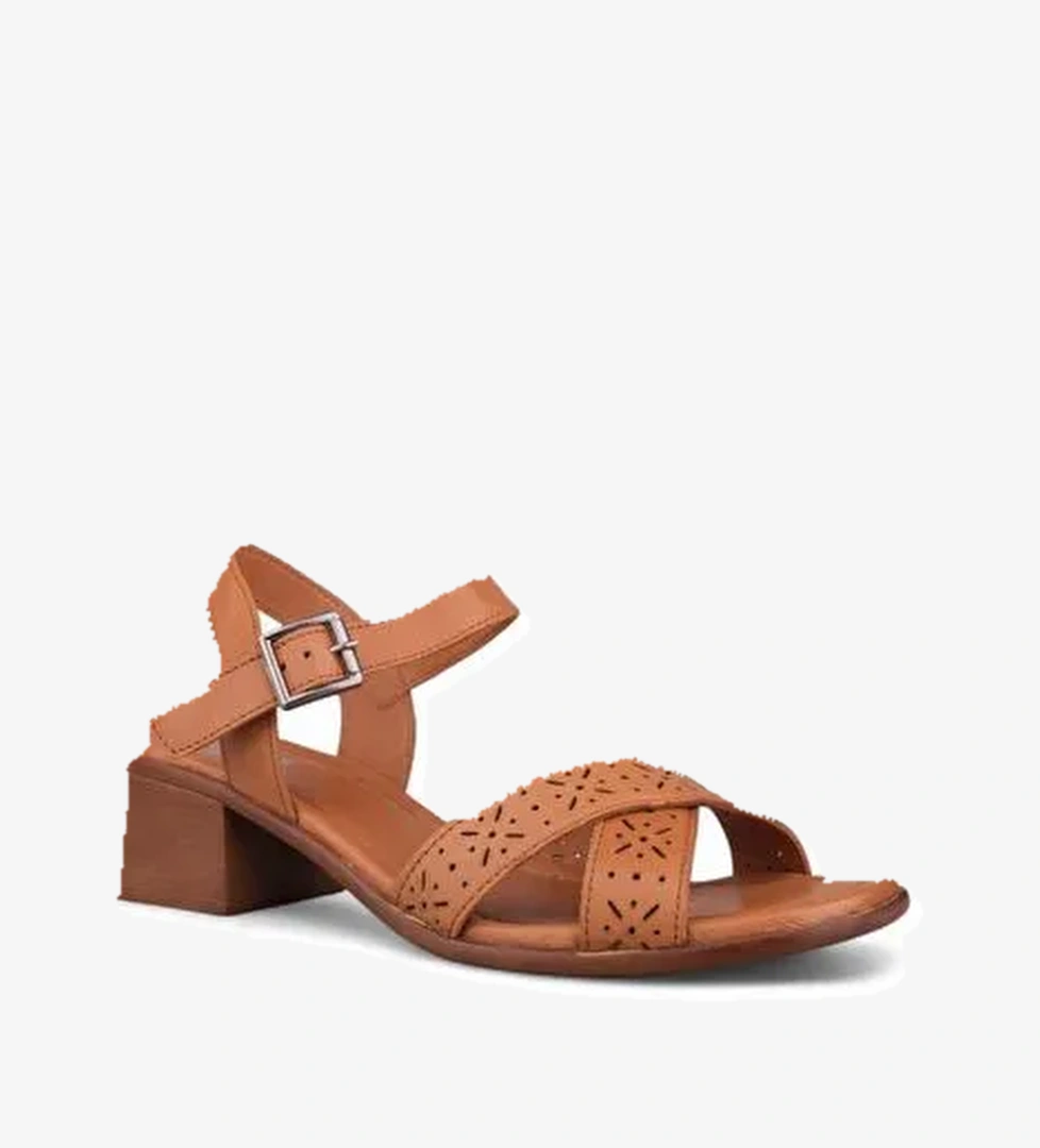 Kadın Günlük Sandalet - Taba, Deri - Görsel 1