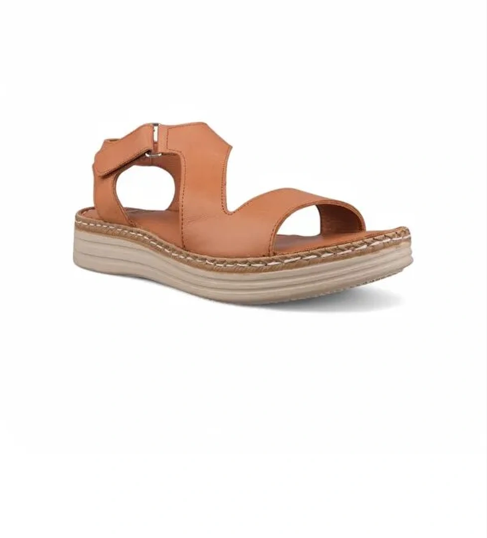 Kadın Günlük Sandalet - Taba, Deri - Görsel 1