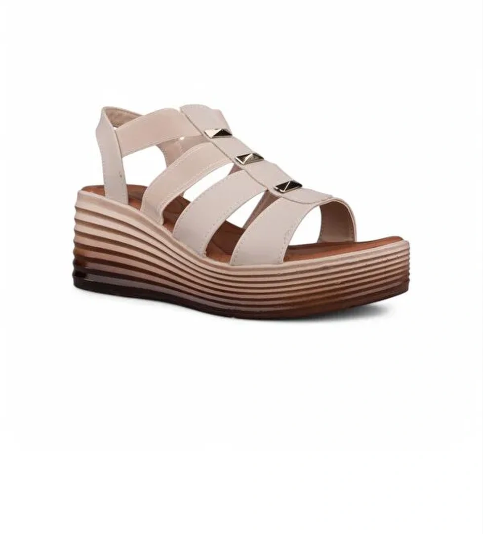 Kadın Günlük Sandalet - Bej, Deri