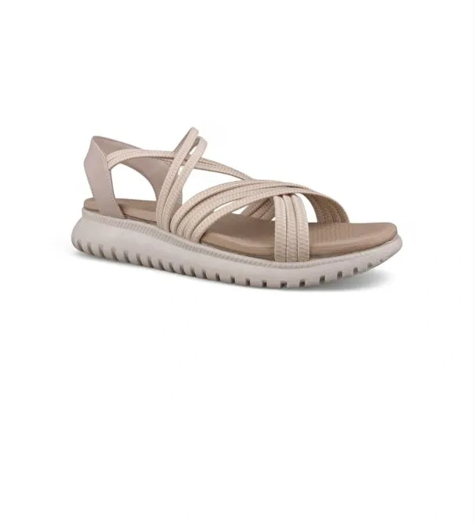 Kadın Günlük Sandalet - Bej, Deri - Görsel 1