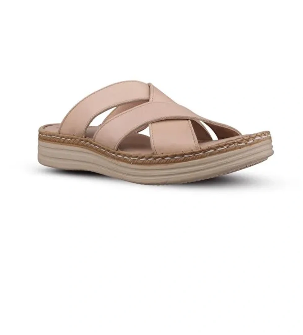 Kadın Günlük Terlik - Bej, Deri - Görsel 1