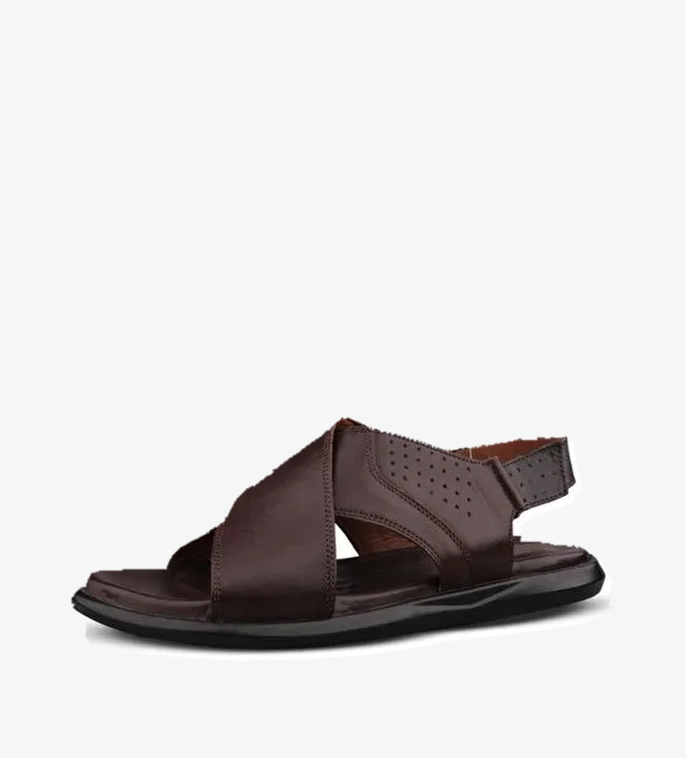 Erkek Günlük Sandalet - Kahve, Deri - Görsel 1