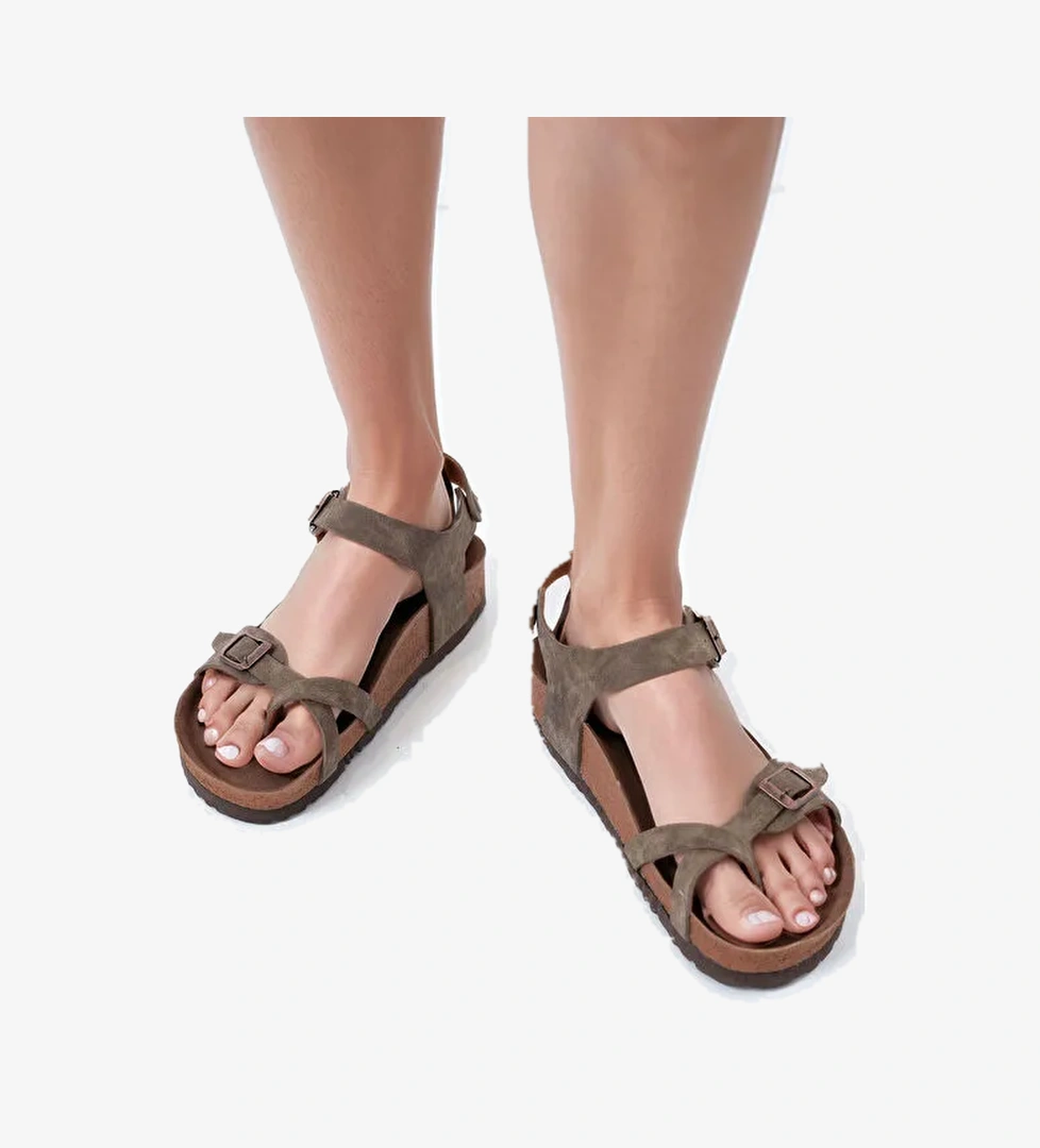 Kadın Ortopedik Sandalet 010186 - Vizon - Görsel 1