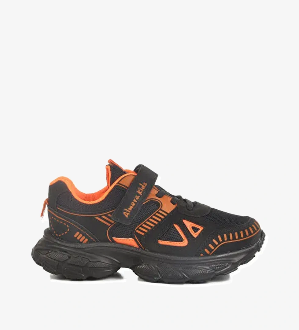 Siyah Turuncu Cırtlı Fileli Unisex Çocuk Spor Ayakkabı 1500 F