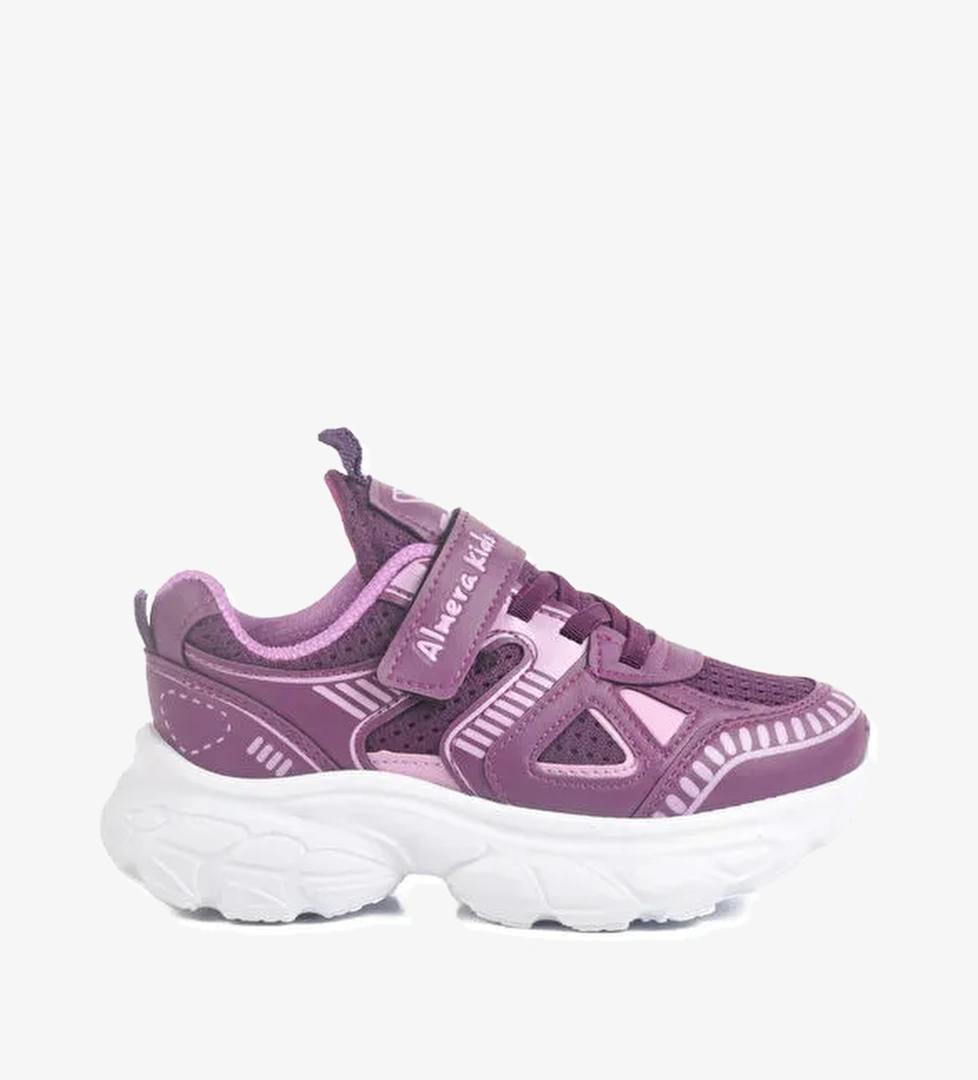 Mor Cırtlı Fileli Kız Çocuk Spor Ayakkabı 1500 P - Görsel 1