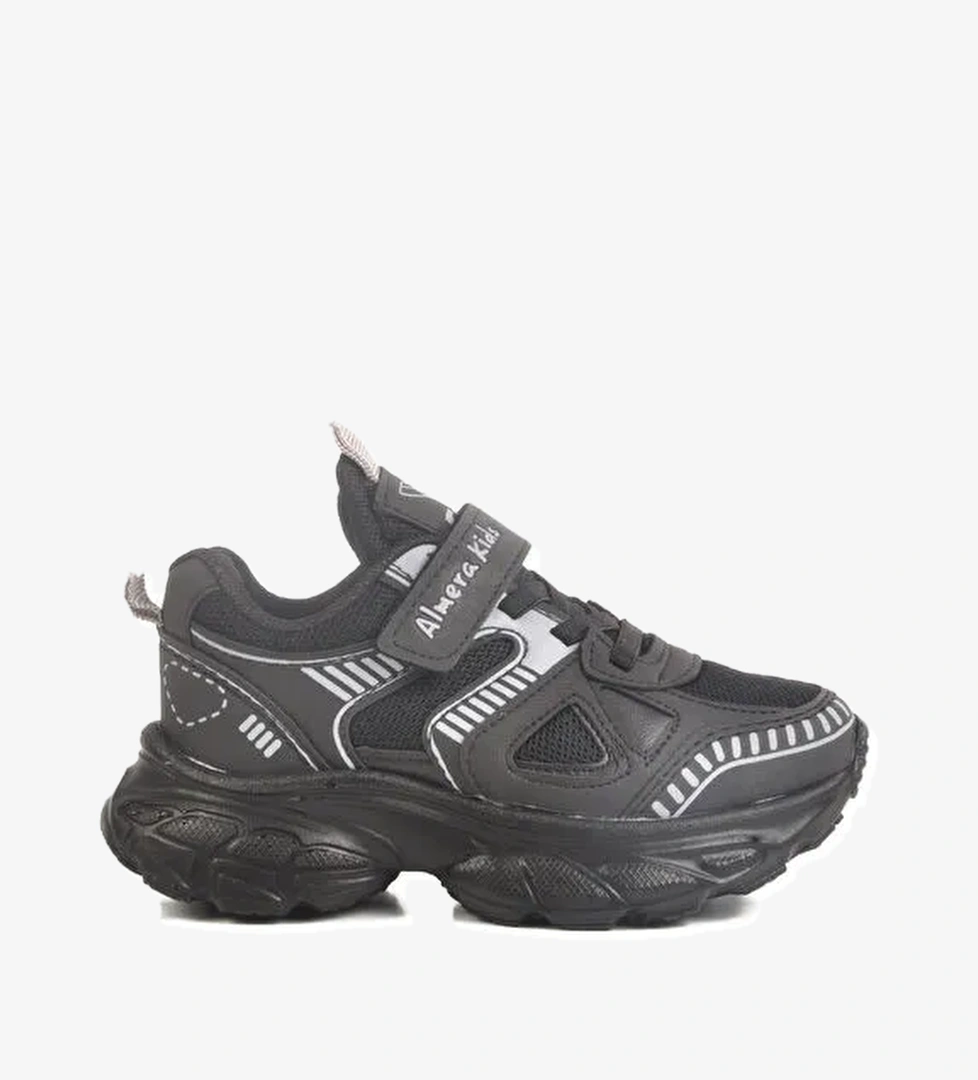 Siyah Cırtlı Fileli Unisex Çocuk Spor Ayakkabı 1500 P