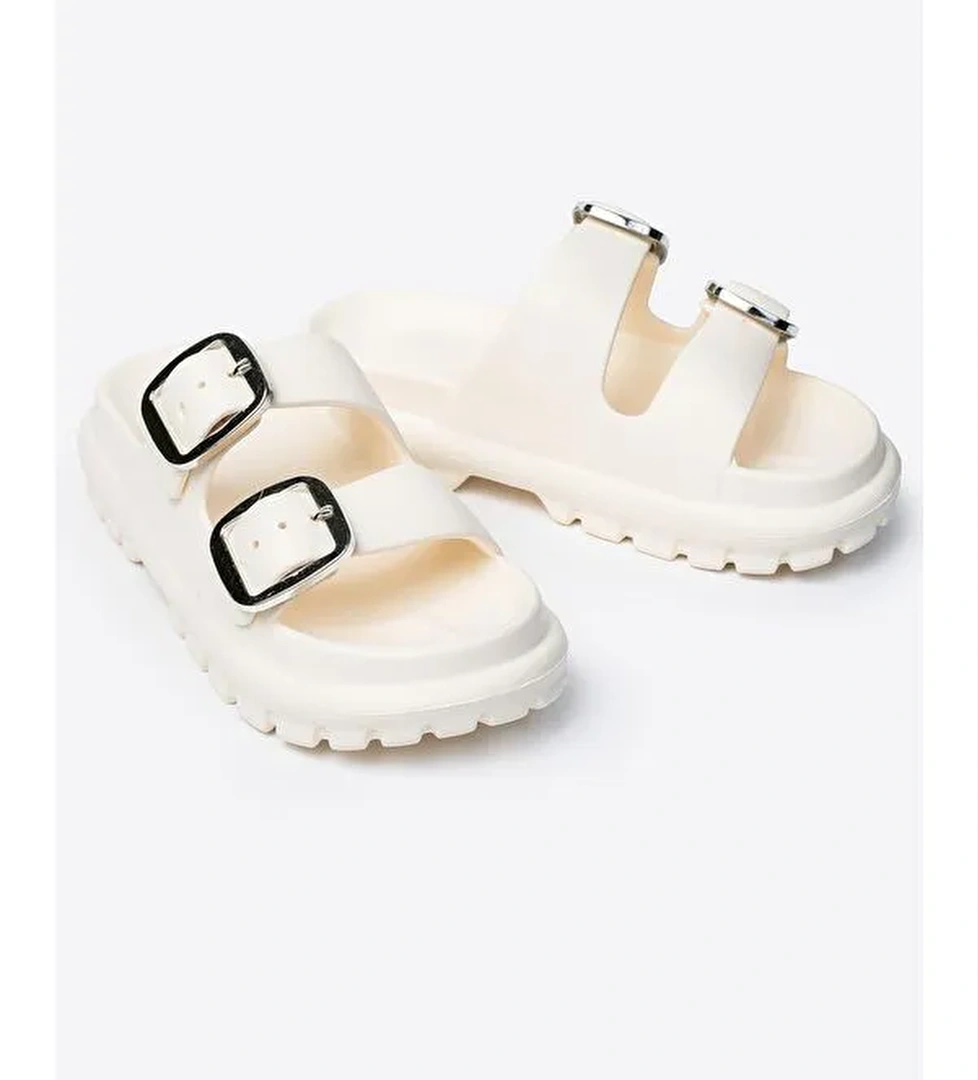 Çift Tokalı Kadın Eva Kalın Taban Terlik