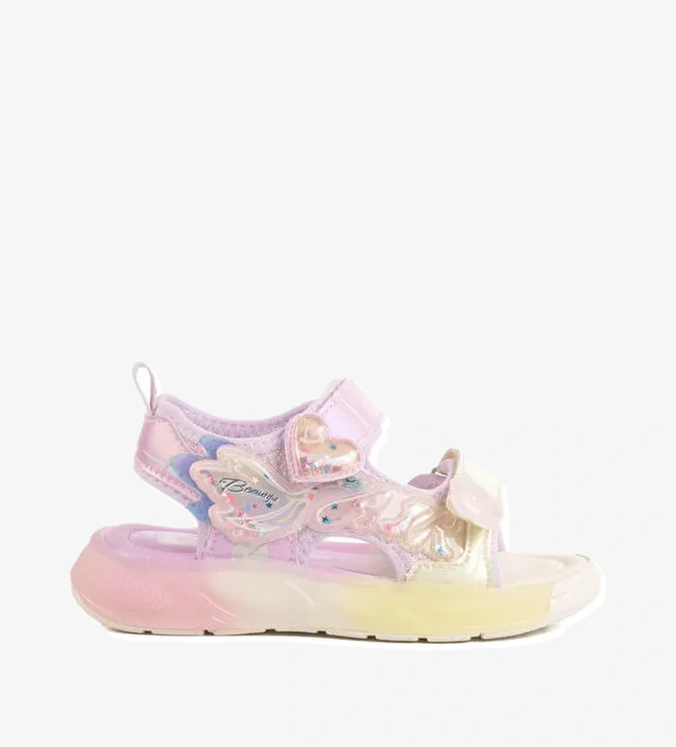 Lila Cırtlı Işıklı Anatomik Kız Çocuk Sandalet 1946 P - Görsel 1