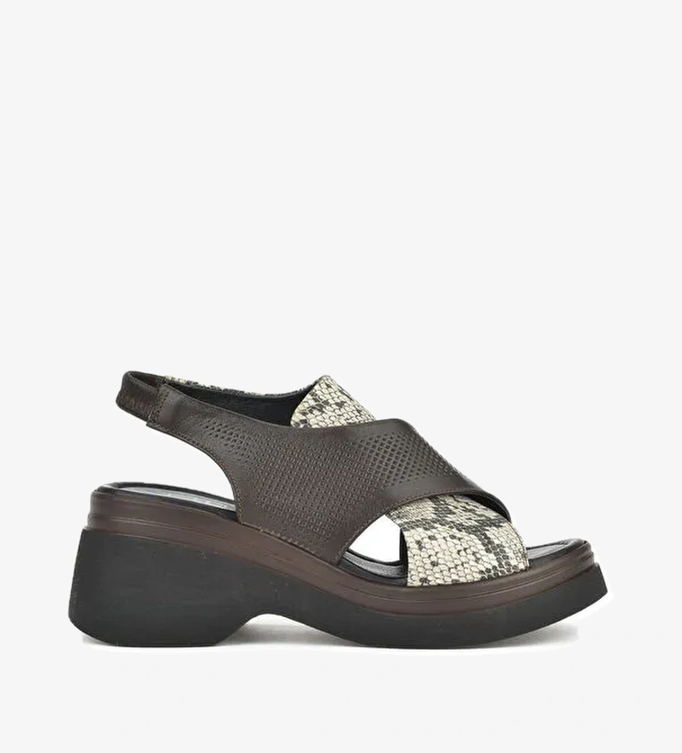 Kadın Hakiki Deri Topuklu Sandalet 151992Z64001 Kahve